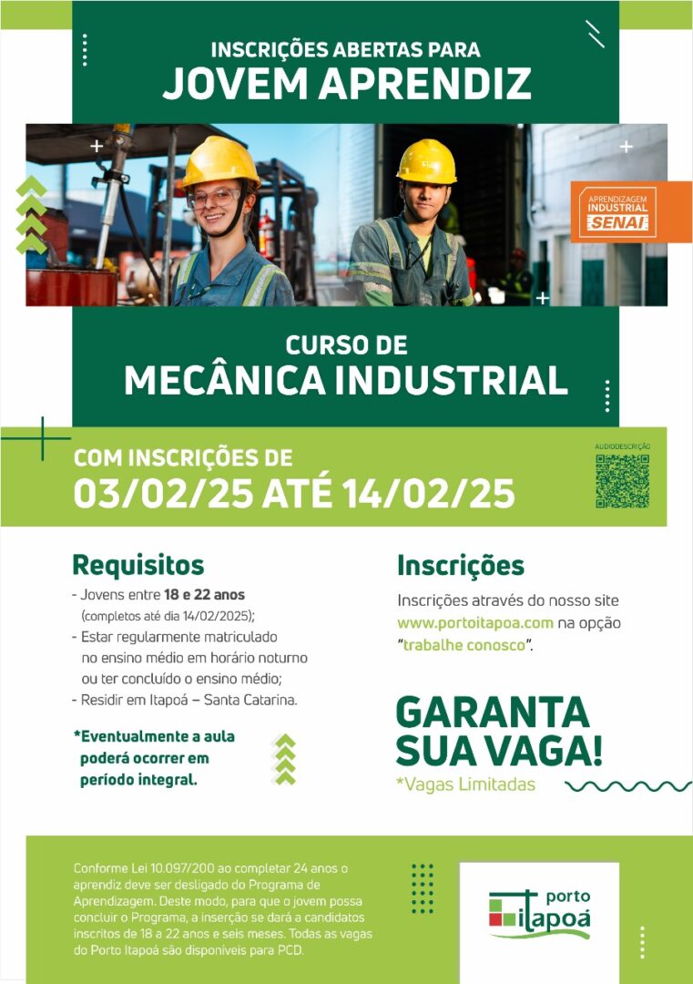 Porto Itapoa esta com vagas abertas para jovens aprendizes
