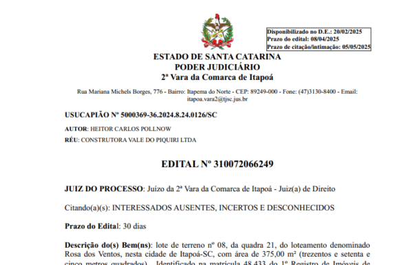 Edital HEITOR CARLOS POLLNOW - Capa Tribuna de Itapoá - 08-03-2025