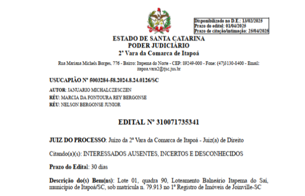 Edital de Januario Michalkzesczen - Capa Tribuna de Itapoa