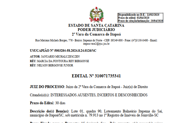 Edital de Januario Michalkzesczen - Capa Tribuna de Itapoa