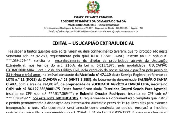 Edital de Julio Cezar Calvo - 09-04-2025 - Tribuna de Itapoa