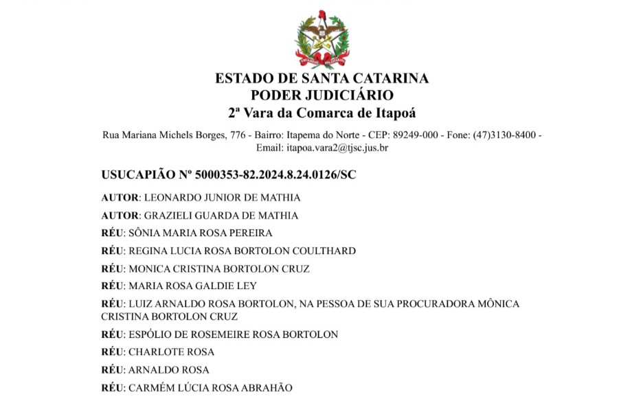 Edital de Leonardo Junior de Mathia - Capa Tribuna de Itapoa