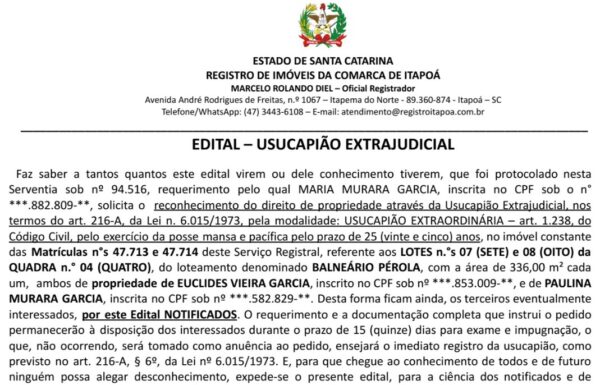 Edital de Maria Murara Garcia - 10-04-2025 - Capa Tribuna de Itapoá
